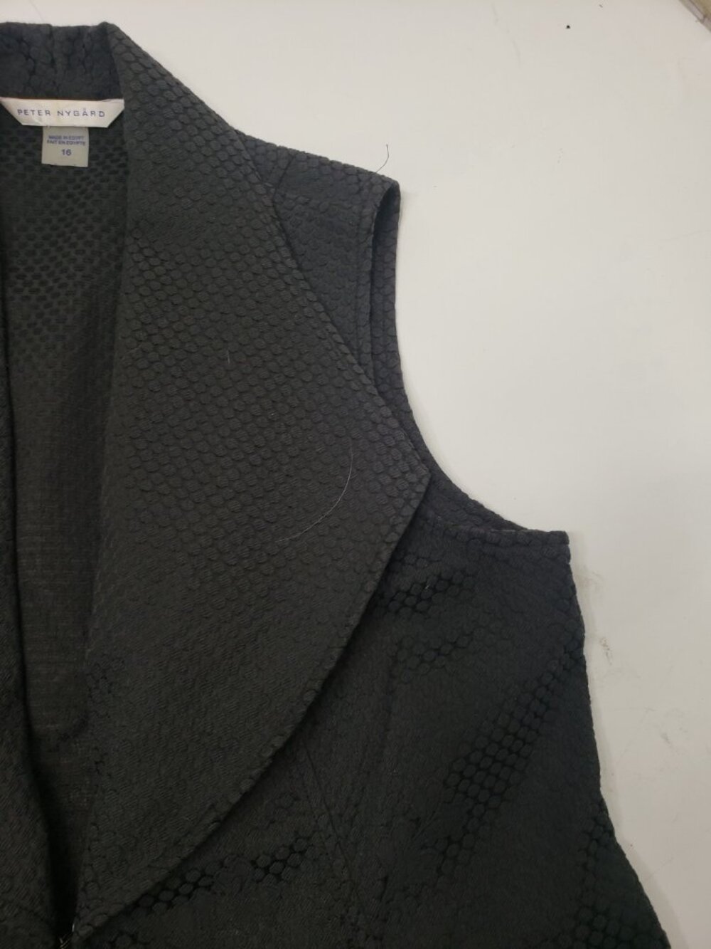 Peter Nygard Womens Size 16 Black Long Vest Textured Floral Open Front - Picture 4 of 14